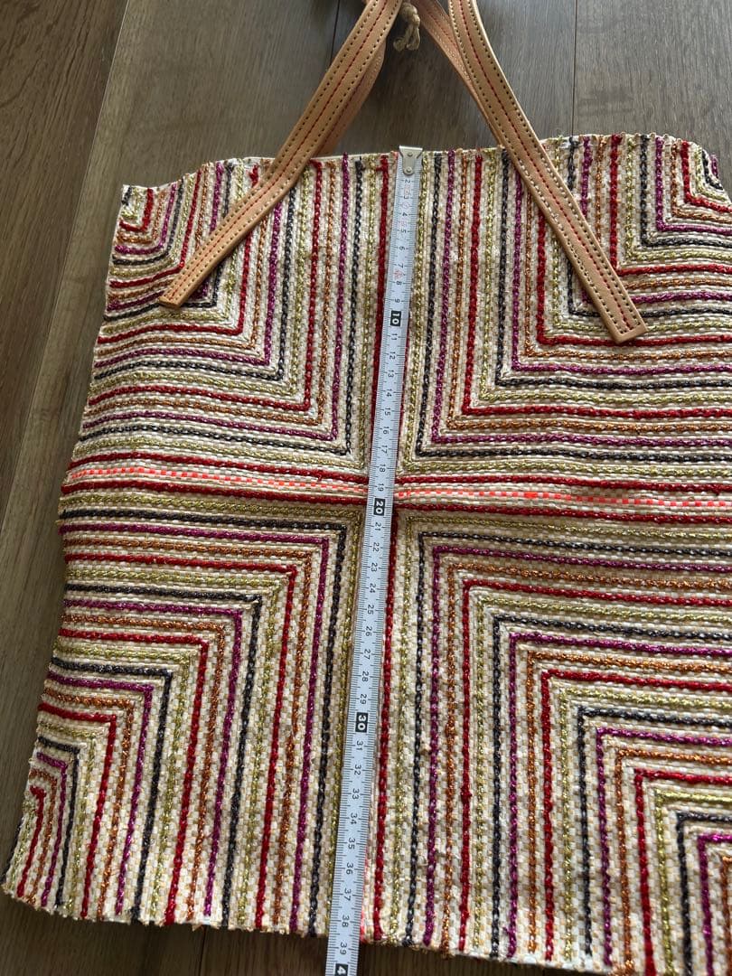 新品未使用エンシャラen shallaモロッコ製ハンドメイドトートバッグ/赤系