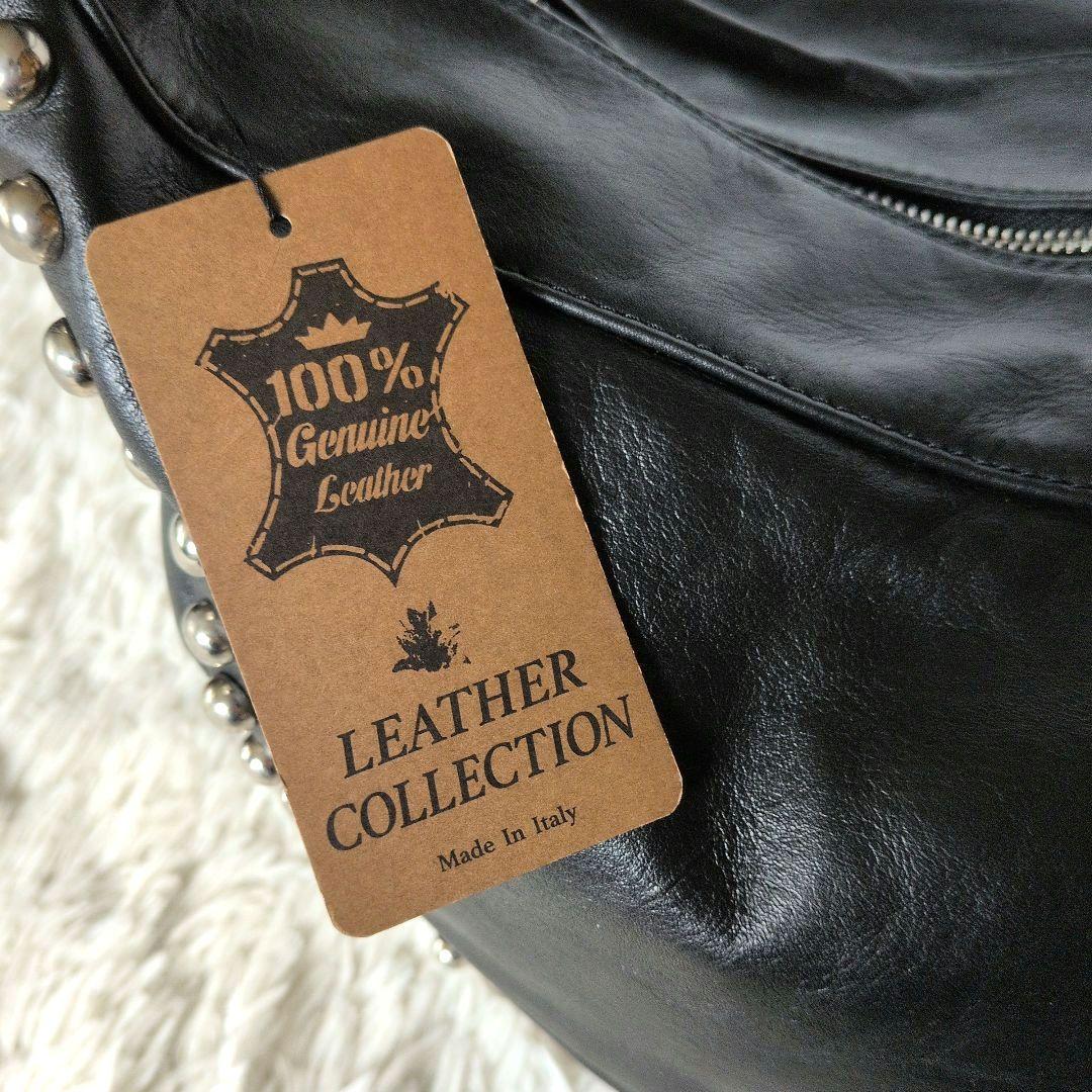 【新品】イタリア製本革スタッズバック レザーブラック2wayバッグ