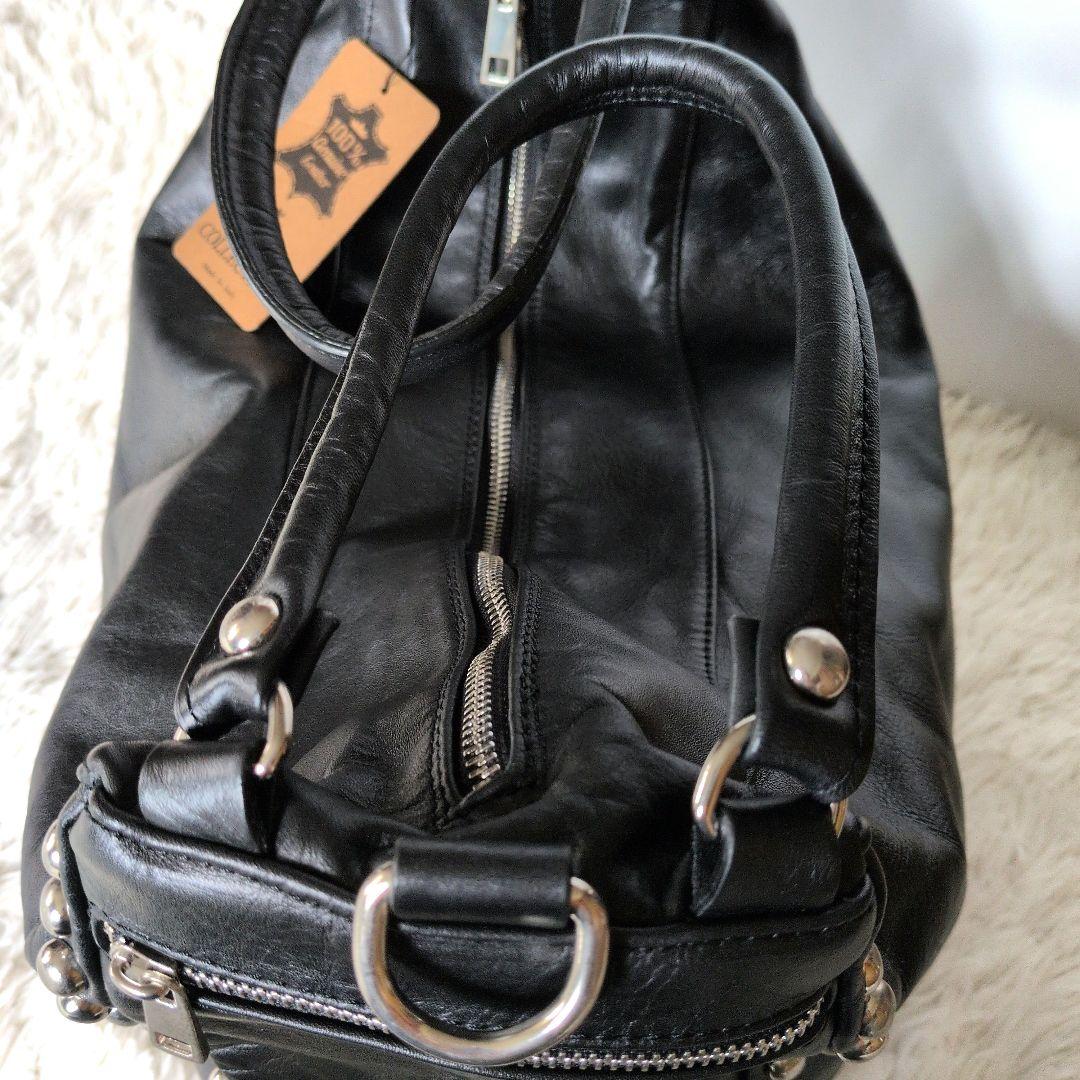 【新品】イタリア製本革スタッズバック レザーブラック2wayバッグ