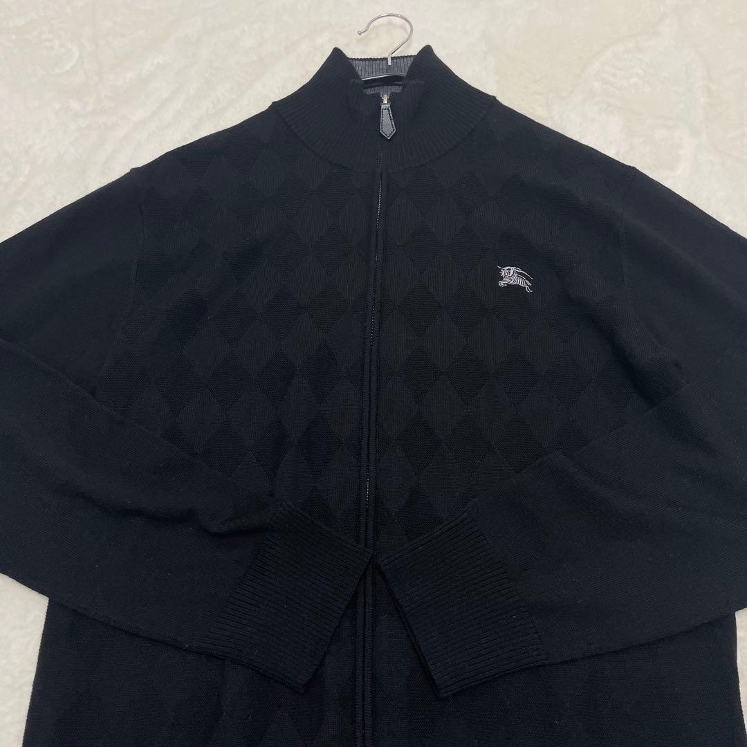 【美品】バーバリーブラックレーベル ドライバーズニット アーガイル ブラック L