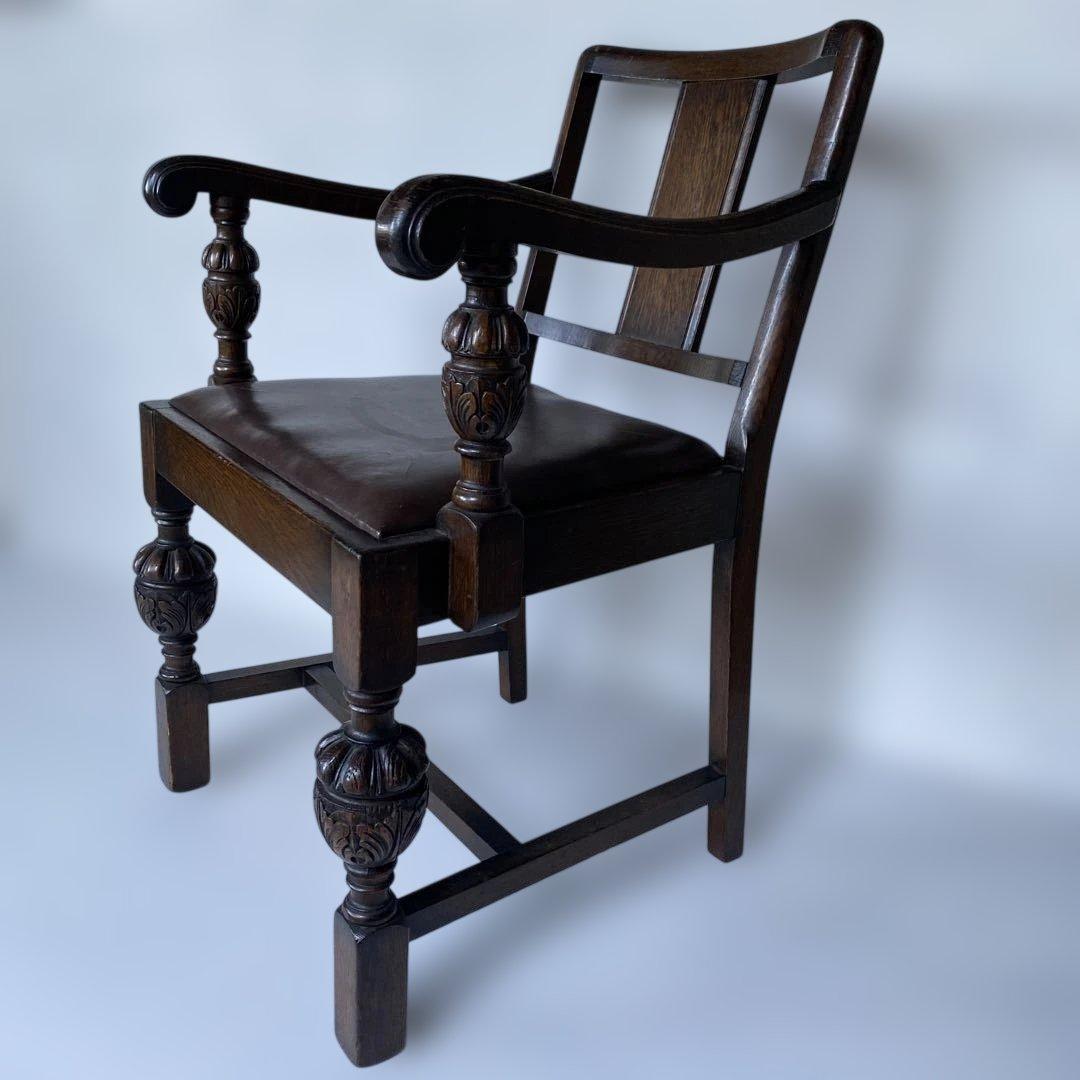 英国 アンティーク オーク アームチェア 椅子 チェア