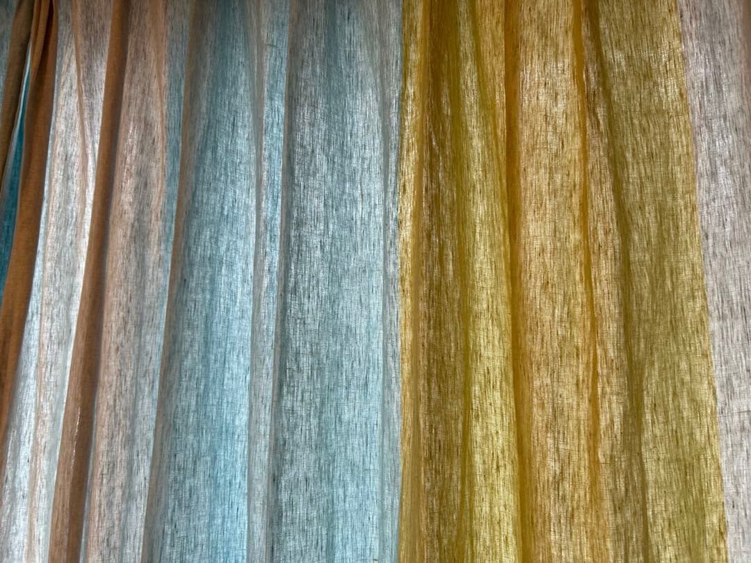 unico 青と黄のストライプドレープカーテン2枚組