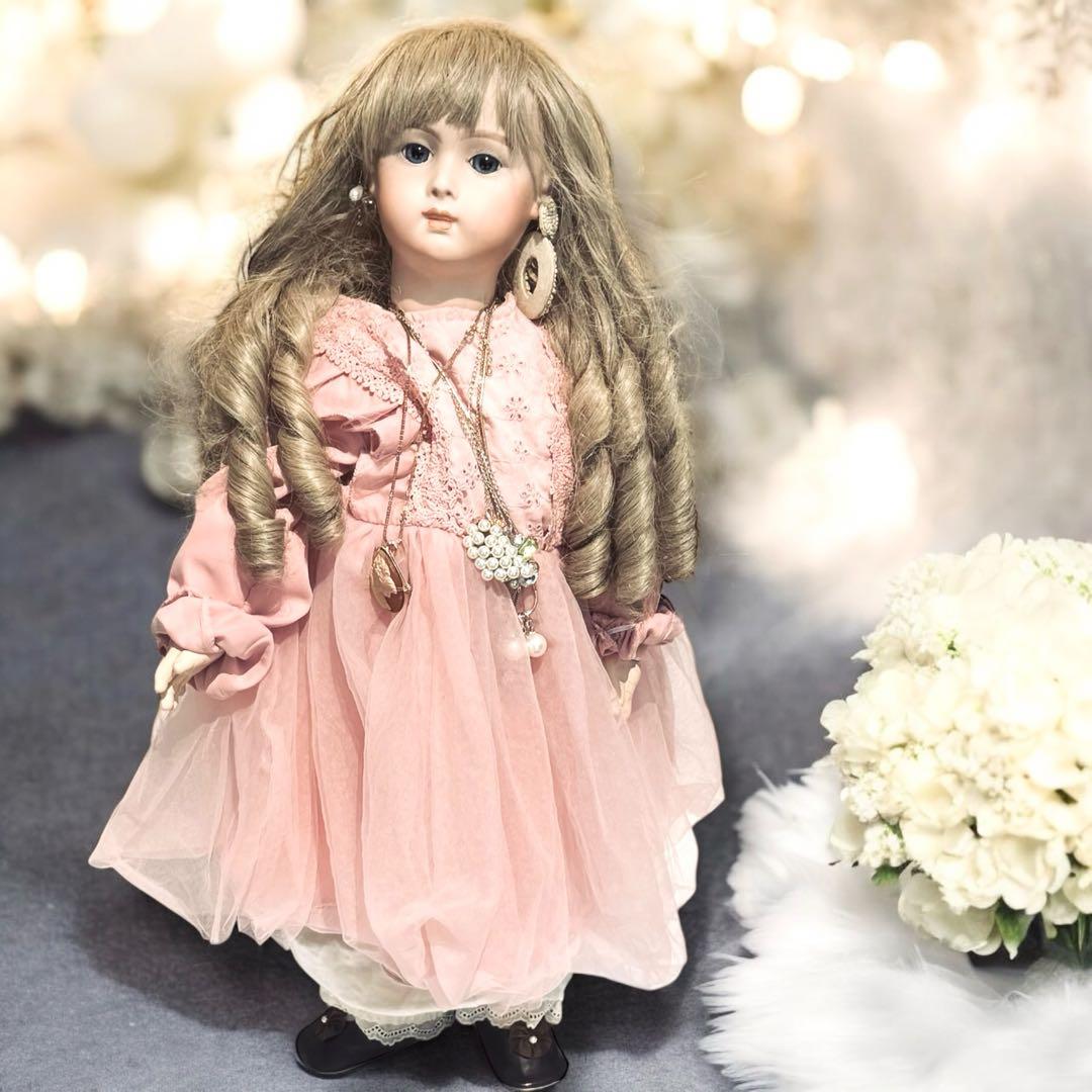 ビスクドール ロングフェイス ジュモー 作家様 ワンピース ドレス ボネ アクセ