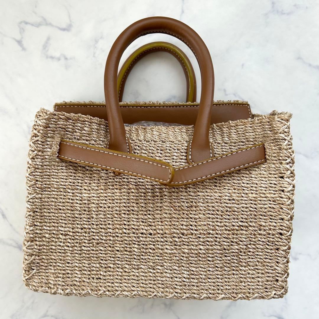 人気カラー✨SEA シー かごバッグ ハンドバッグ ブラウン レザー S