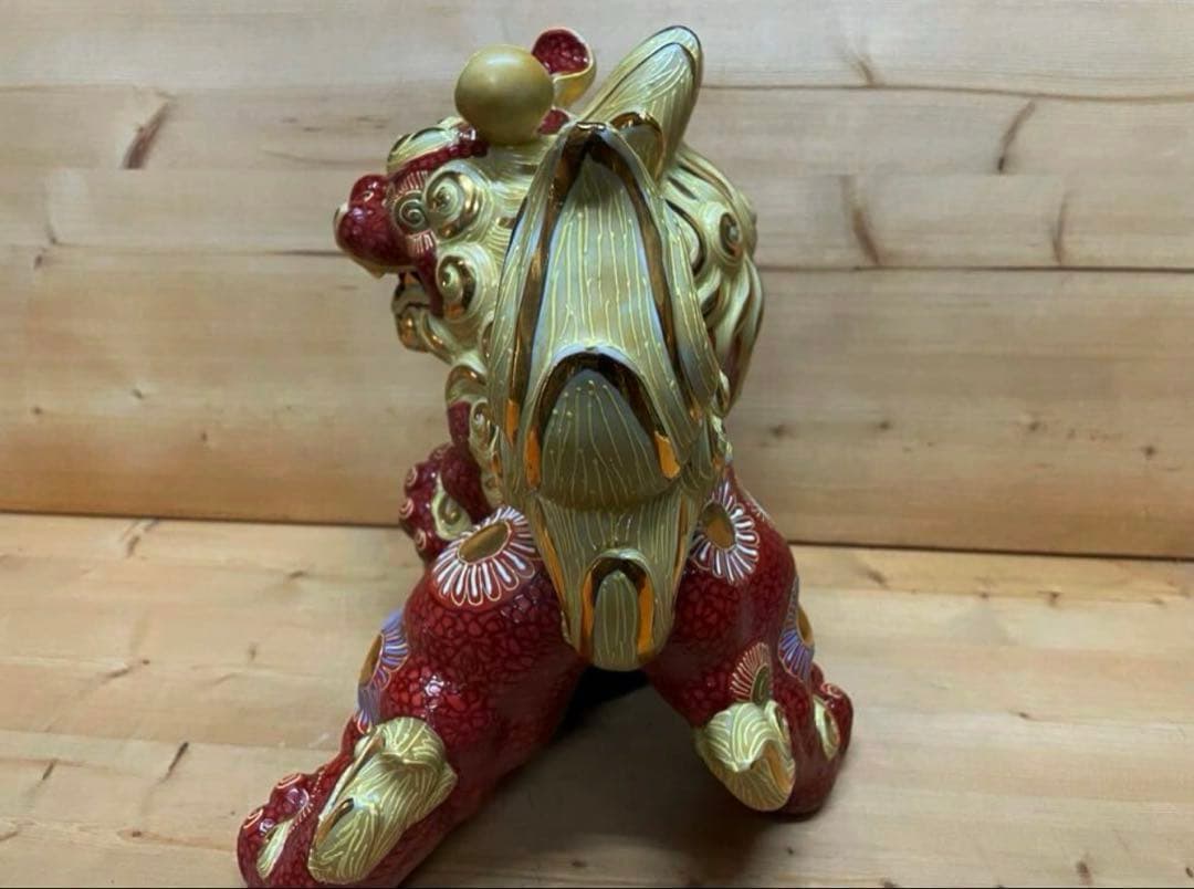 未使用/特価❕九谷焼/紅金彩/唐獅子の置物/1点　　魔除け/インテリア/からしし
