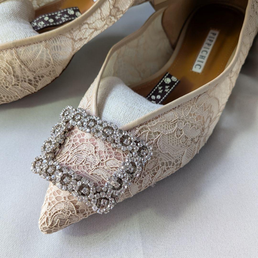 美品　PIPPICHIC ビジュー レース フラットシューズ