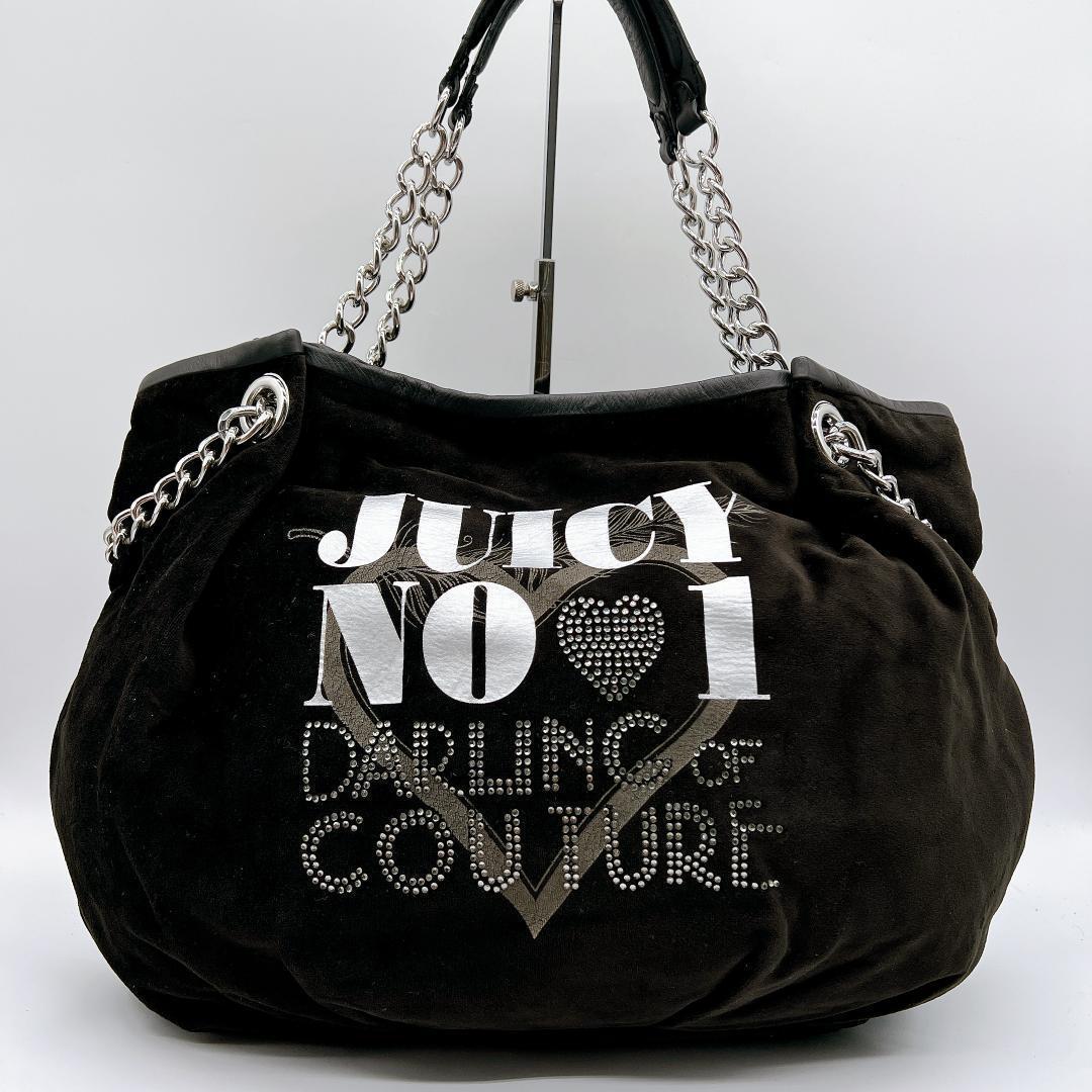 JUICY COUTURE ベロア チェーン トートバッグ 黒 Y2K e651