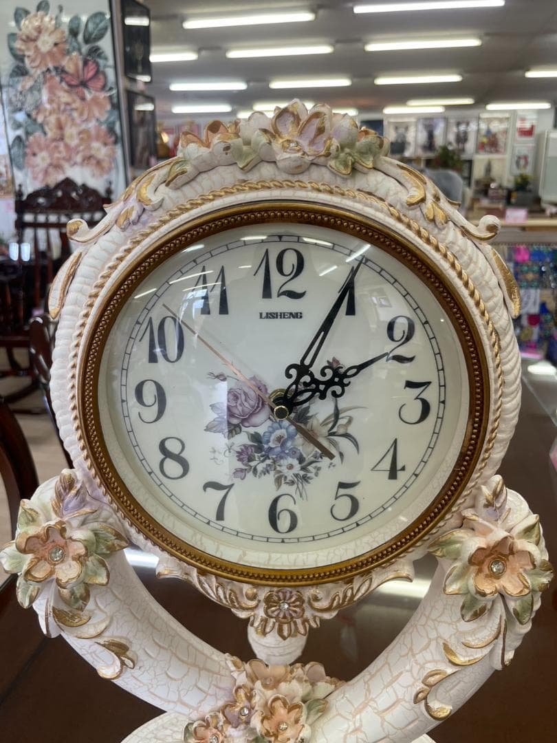 ロココ　振り子時計　置き時計　時計　クロック　姫　バラ　ピンク　アンティーク