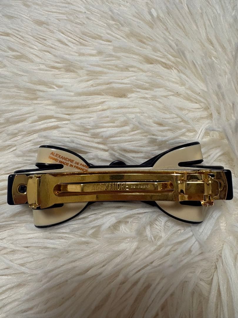 【新品】 LISERAI リボンヘアアクセサリー 8cm ベージュ×ブラック