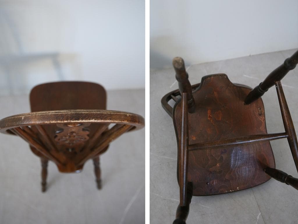 英国アンティーク木製ホイールバックチェア/ダイニングイス/椅子(92-37-2)