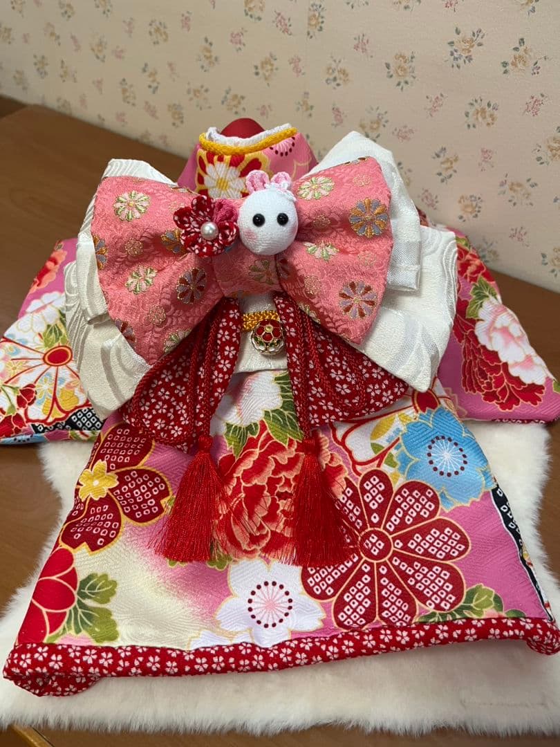 帯飾りを足してお作りし直しました。☆*花柄ピンク着物☆*　犬服　犬服用お着物