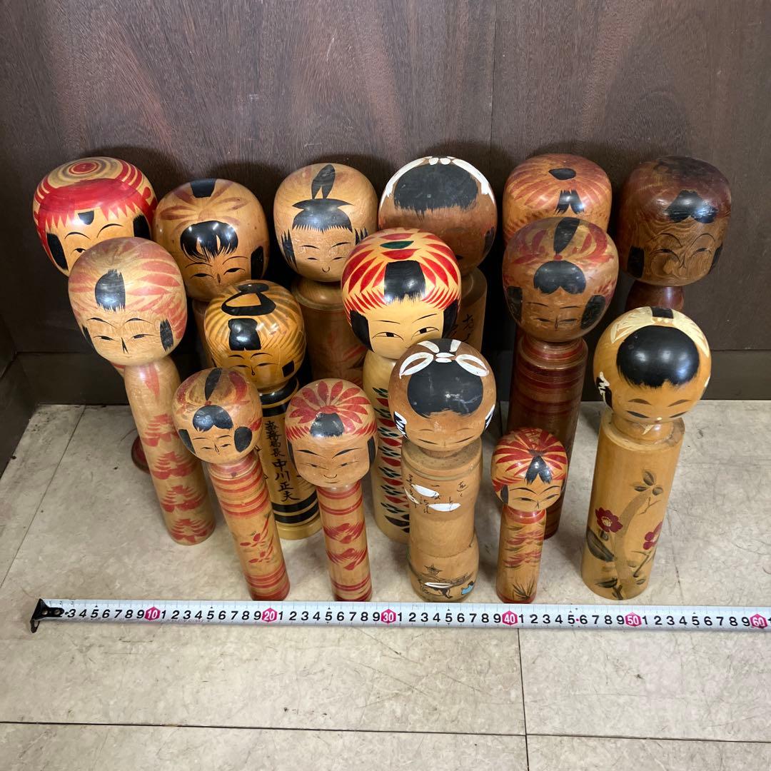D-3 昭和レトロ 木製 こけし 小芥子 15体セット まとめ売り 日本人形
