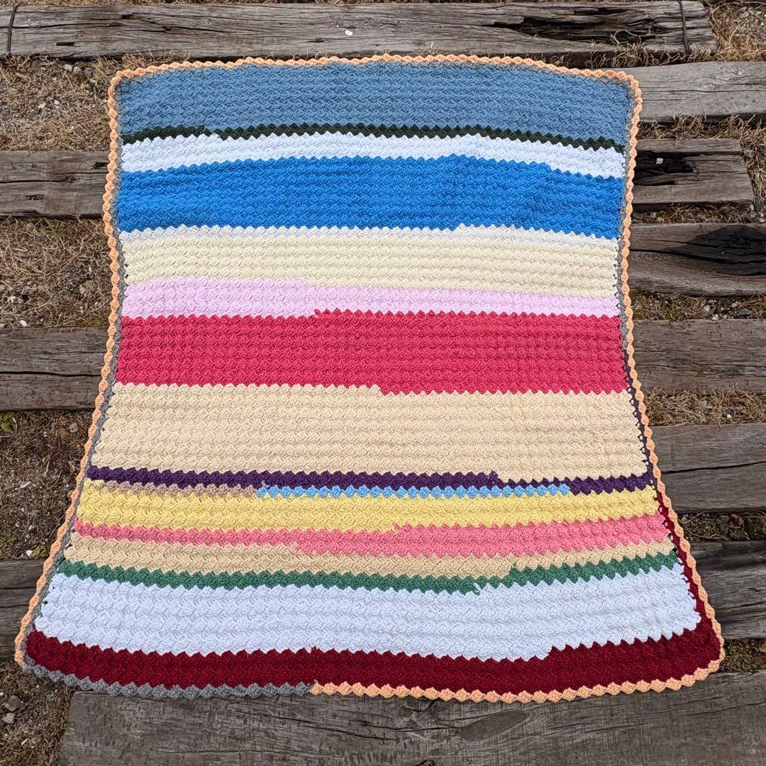 【USA vintage】グラニーブランケット ボーダー アメリカ ビンテージ