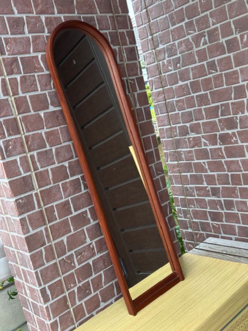 ビンテージ チーク材 ウォールミラー 壁掛けミラー 鏡姿見店舗什器北欧デンマーク