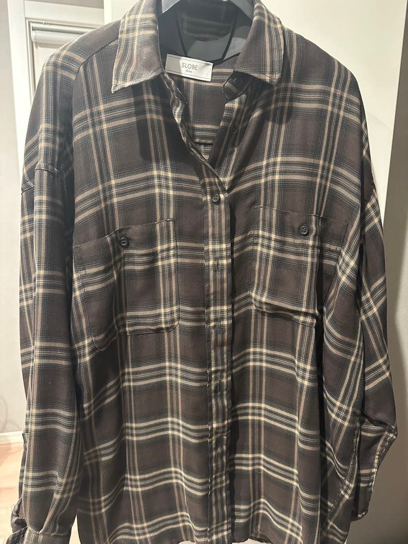 イエナ　ビエラチェックルーズシャツ　ブラウン