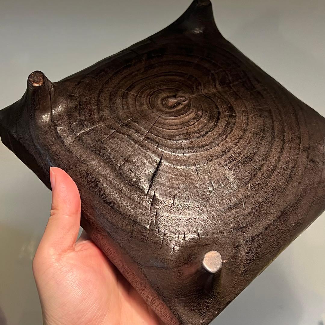 卓 花台 木製 香炉台 根卓 盆栽台 置物 クスノキ20.5*20.5**6cm