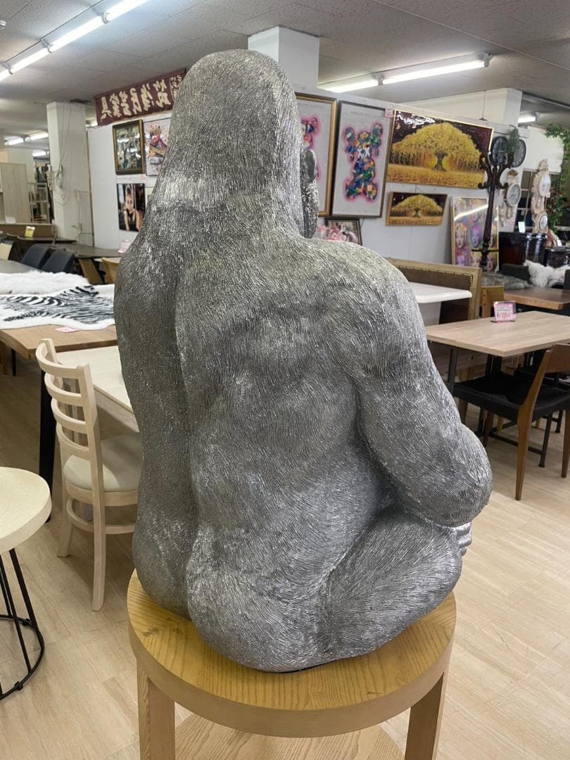 巨大　ゴリラ　キングコング　置物　オブジェ　シルバー　アニマル　高さ88　銀　L