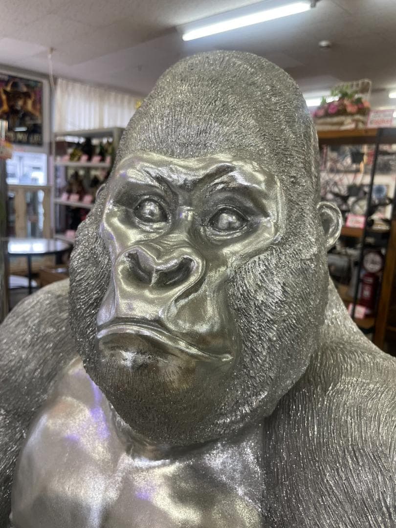 巨大　ゴリラ　キングコング　置物　オブジェ　シルバー　アニマル　高さ88　銀　L