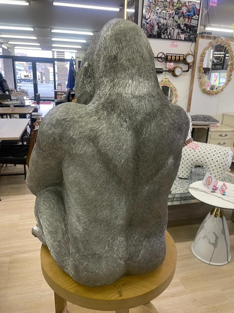 巨大　ゴリラ　キングコング　置物　オブジェ　シルバー　アニマル　高さ88　銀　L