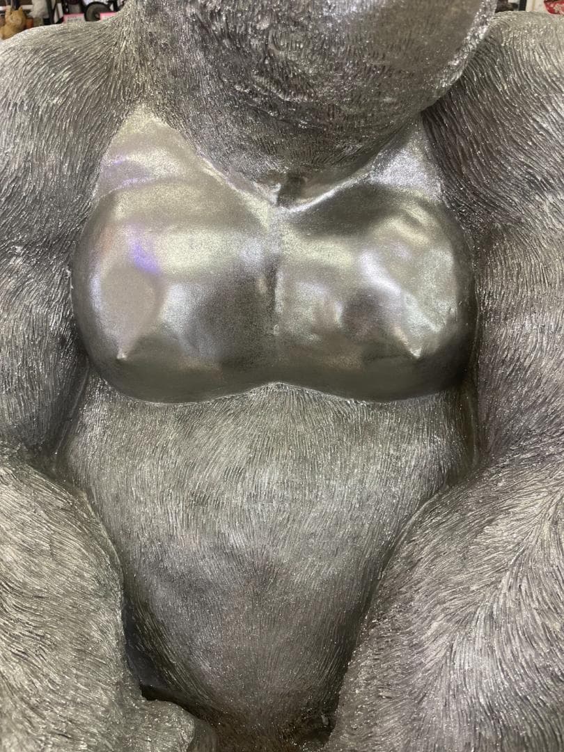 巨大　ゴリラ　キングコング　置物　オブジェ　シルバー　アニマル　高さ88　銀　L