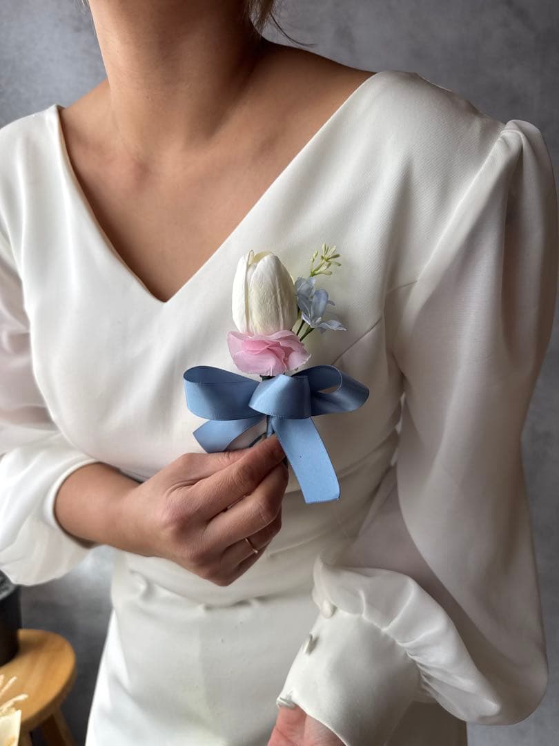 ピンク×ブルークラッチブーケ☆ブートニア