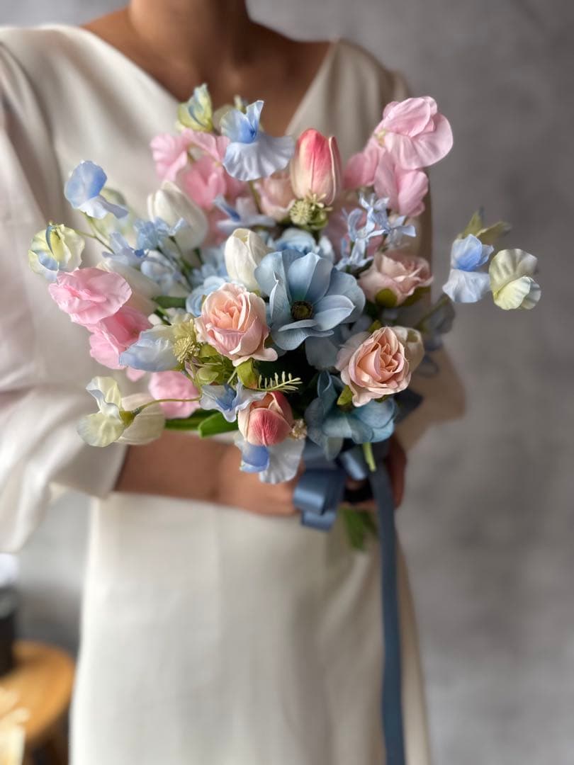 ピンク×ブルークラッチブーケ☆ブートニア
