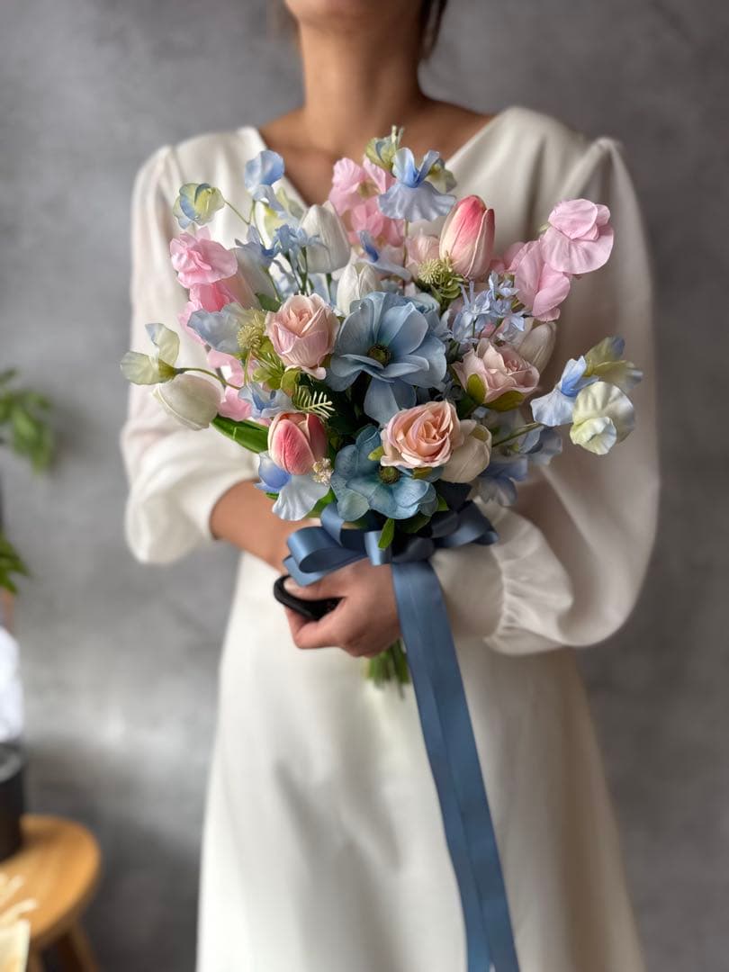 ピンク×ブルークラッチブーケ☆ブートニア