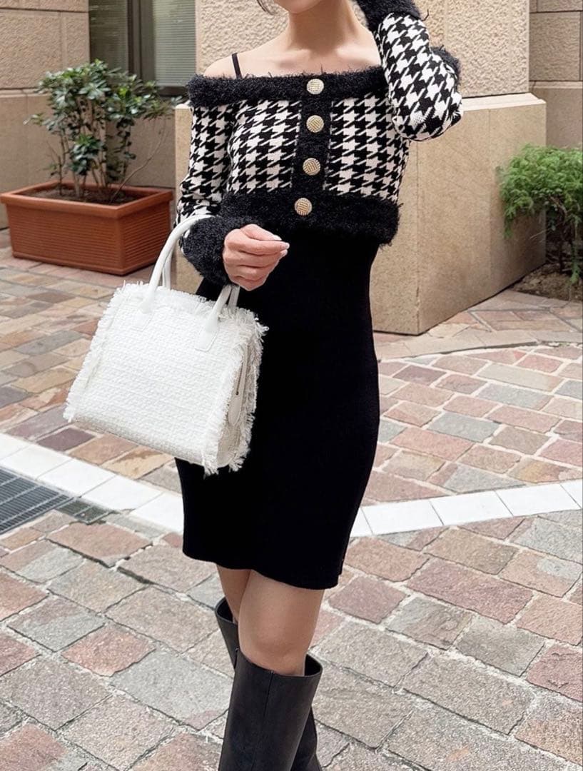 RESEXXY ハウンドトゥースアンサンブルミニワンピース