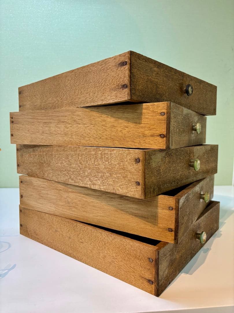 木味の小引き出し5段 レトロインテリア収納　レトロ雑貨好きに