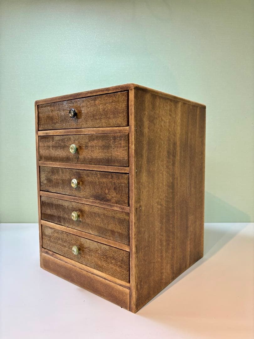 木味の小引き出し5段 レトロインテリア収納　レトロ雑貨好きに