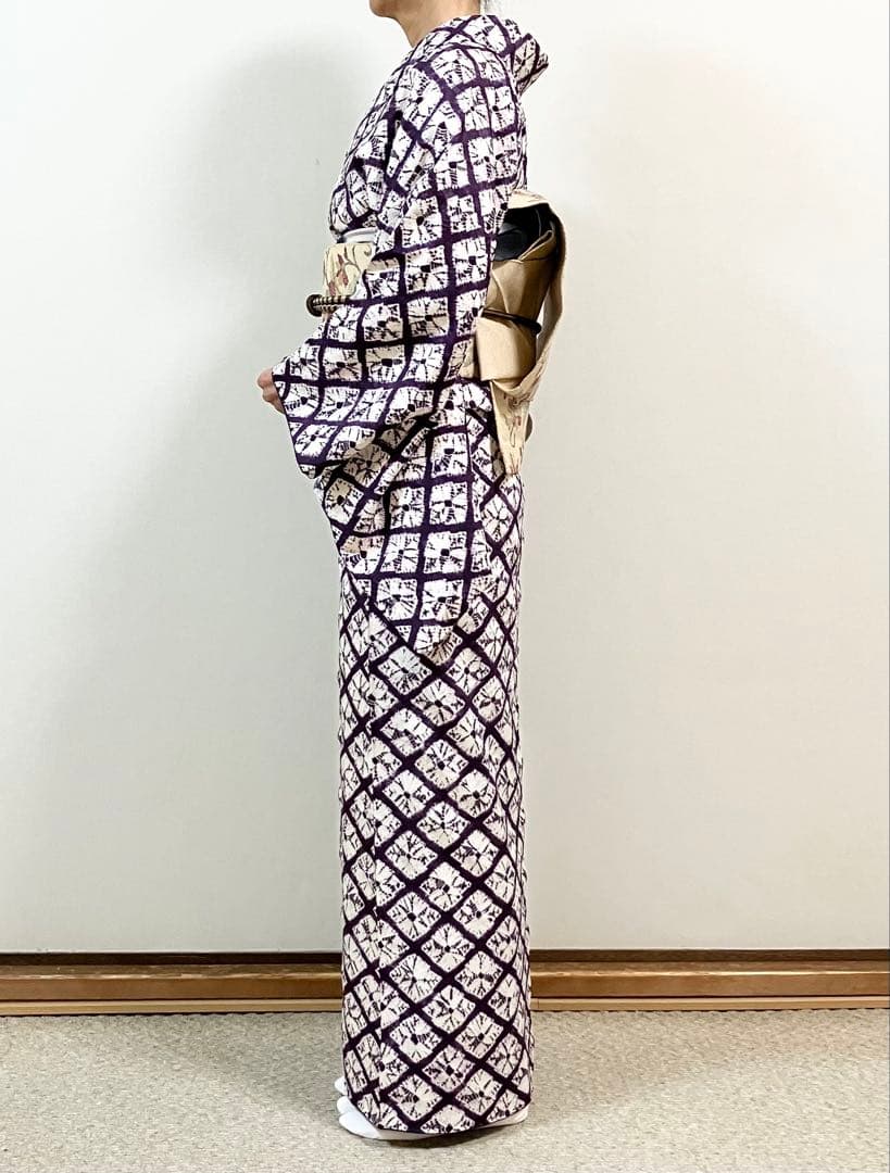 専用 裄丈68 身丈162紫根染 袷着物 証紙付き パールトーン加工