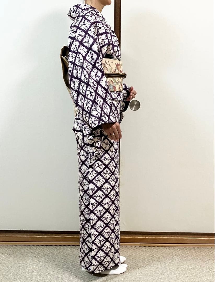 専用 裄丈68 身丈162紫根染 袷着物 証紙付き パールトーン加工