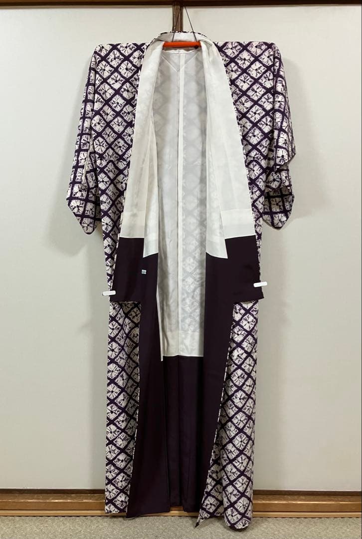 専用 裄丈68 身丈162紫根染 袷着物 証紙付き パールトーン加工