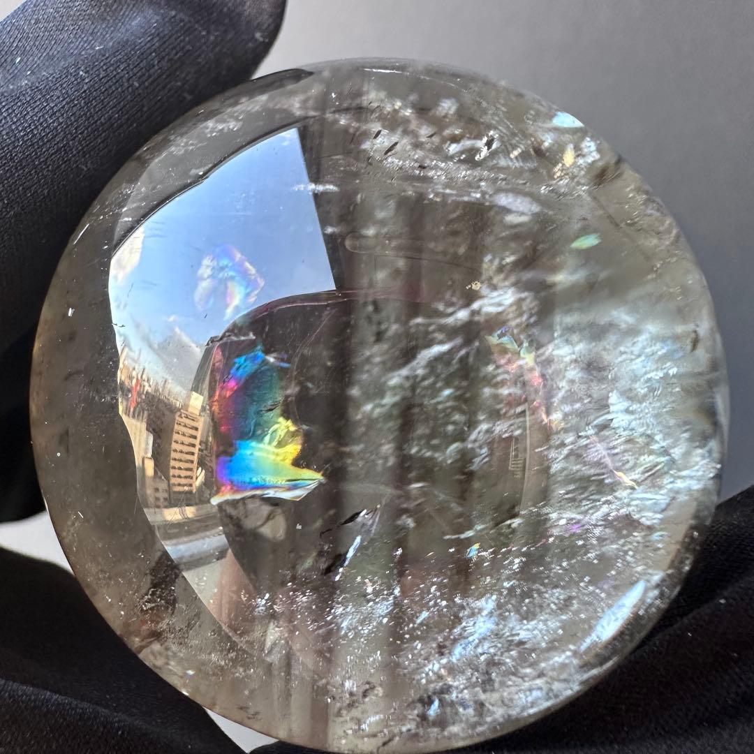 爆レア❗️浄化❗️虹入り☆淡いスモーキーアイリスクォーツ☆ヒマラヤ水晶丸玉A1146