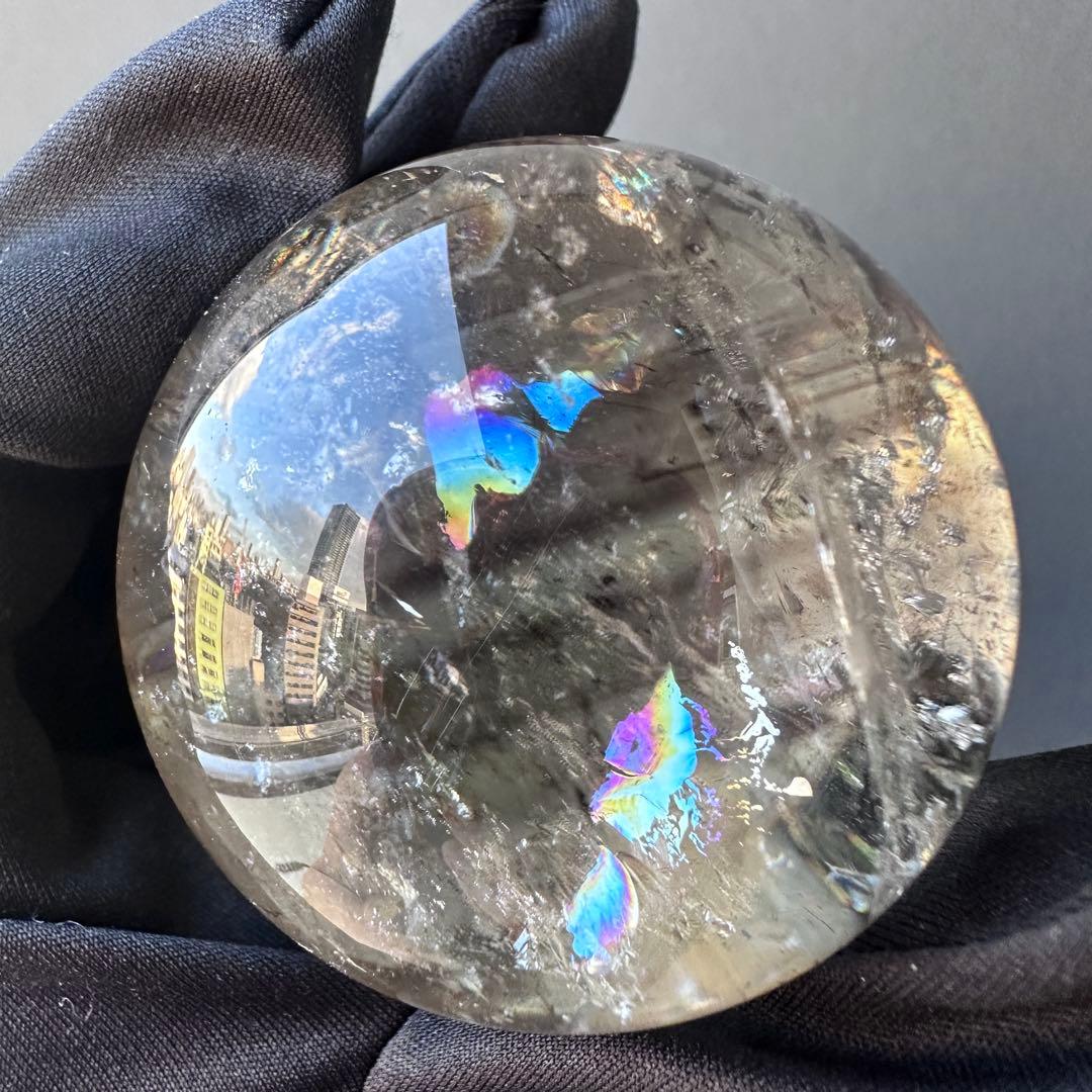 爆レア❗️浄化❗️虹入り☆淡いスモーキーアイリスクォーツ☆ヒマラヤ水晶丸玉A1146