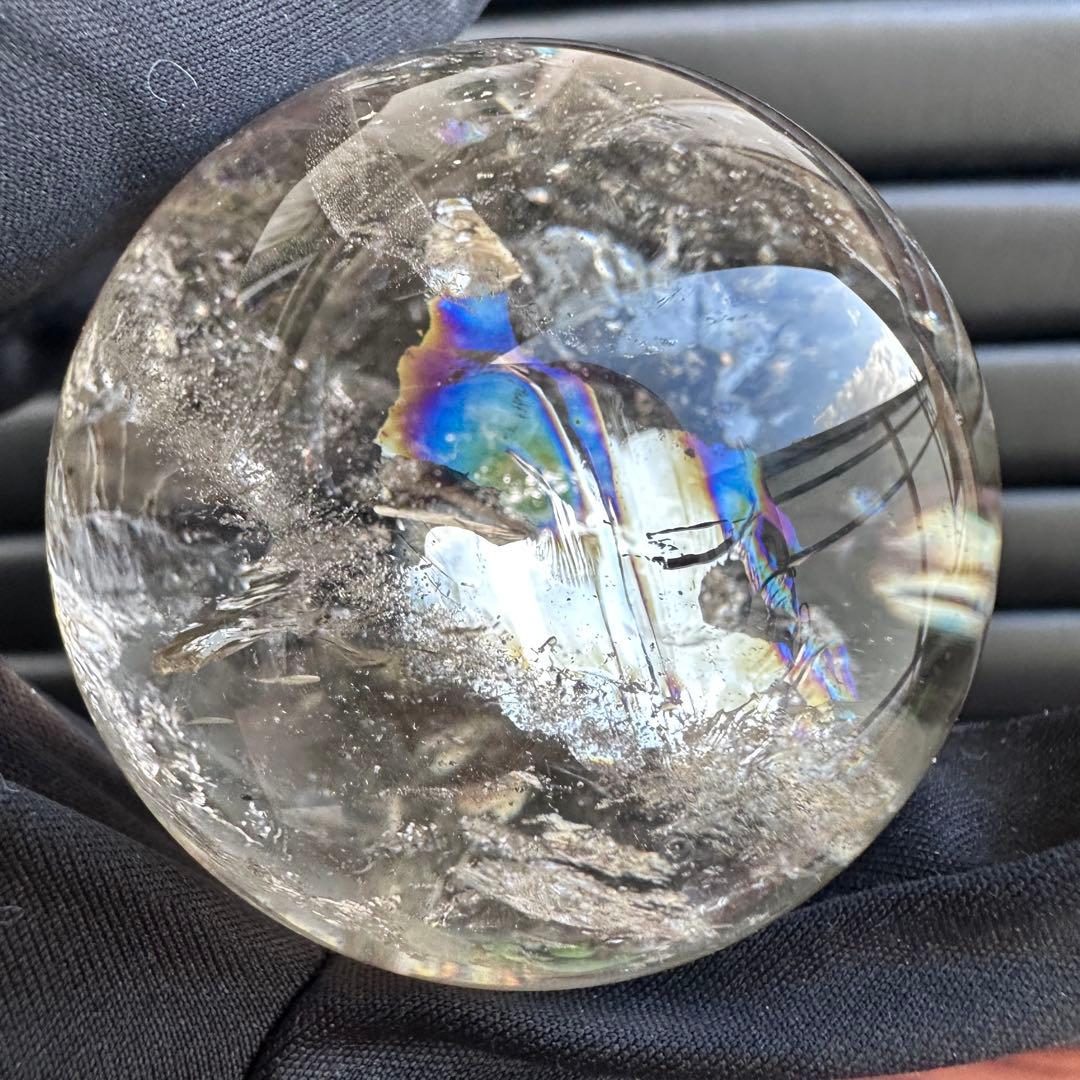 爆レア❗️浄化❗️虹入り☆淡いスモーキーアイリスクォーツ☆ヒマラヤ水晶丸玉A1146