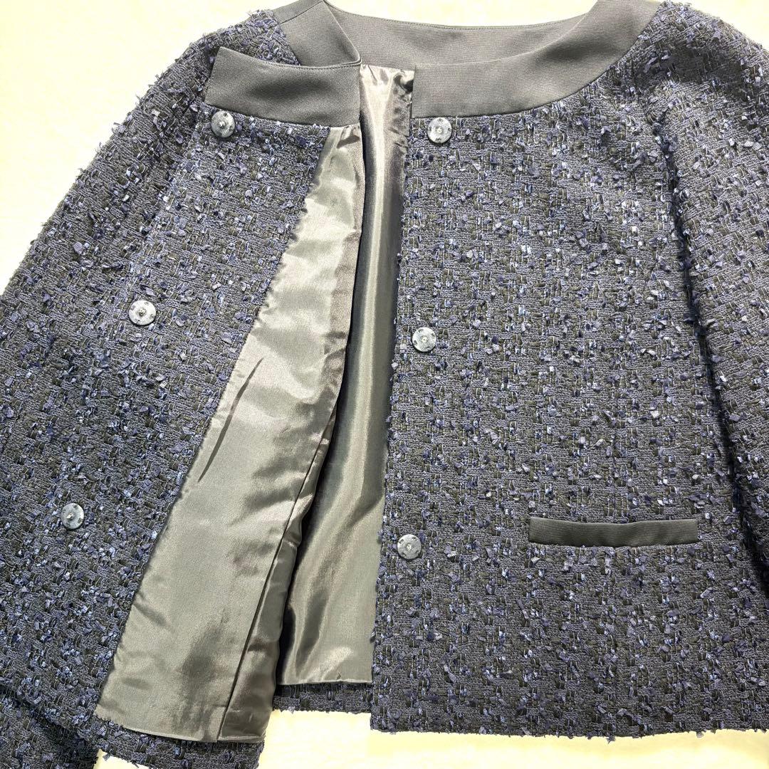 【新品・大きいサイズ】TO BE CHIC　ツイード　ノーカラー　ジャケット