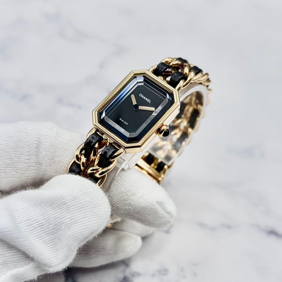 【OH&新品仕上げ済】シャネル プルミエール L ブラック文字盤 GP×革 極美