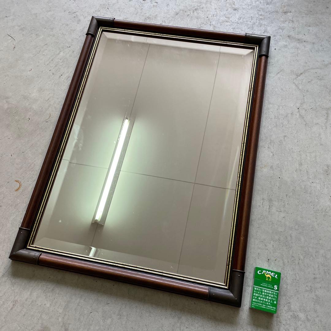 ヴィンテージ 木製 ウッドミラー 壁掛け 鏡 姿見 蚤の市 イタリア シャビー