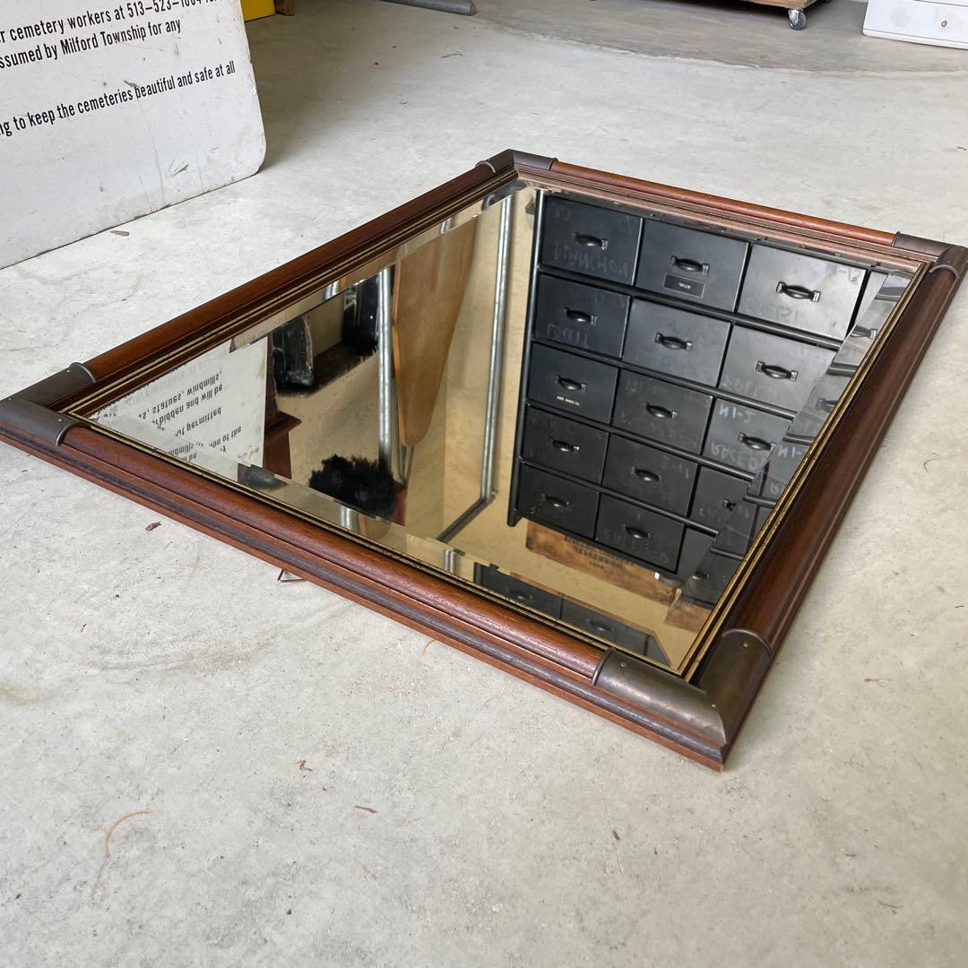 ヴィンテージ 木製 ウッドミラー 壁掛け 鏡 姿見 蚤の市 イタリア シャビー