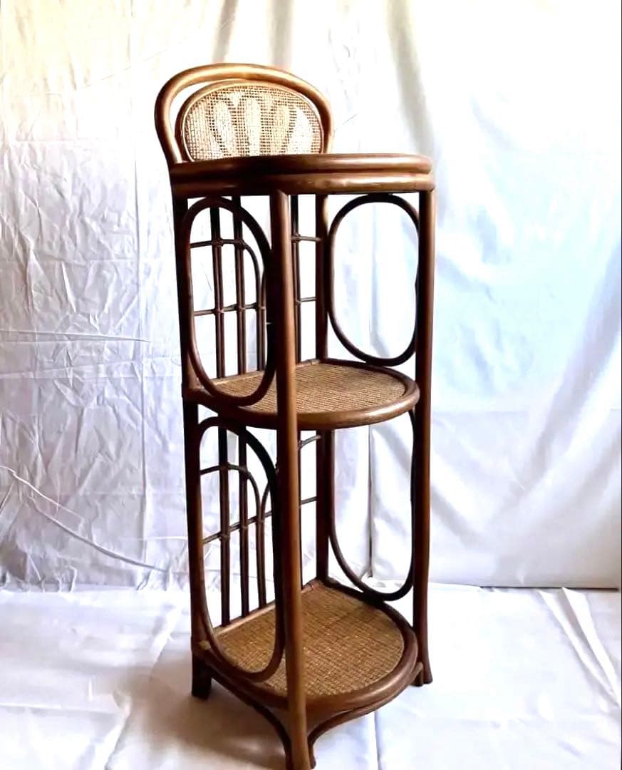 ✅昭和ビンテージ✅ラタン/竹製三段ラック/籐製の棚