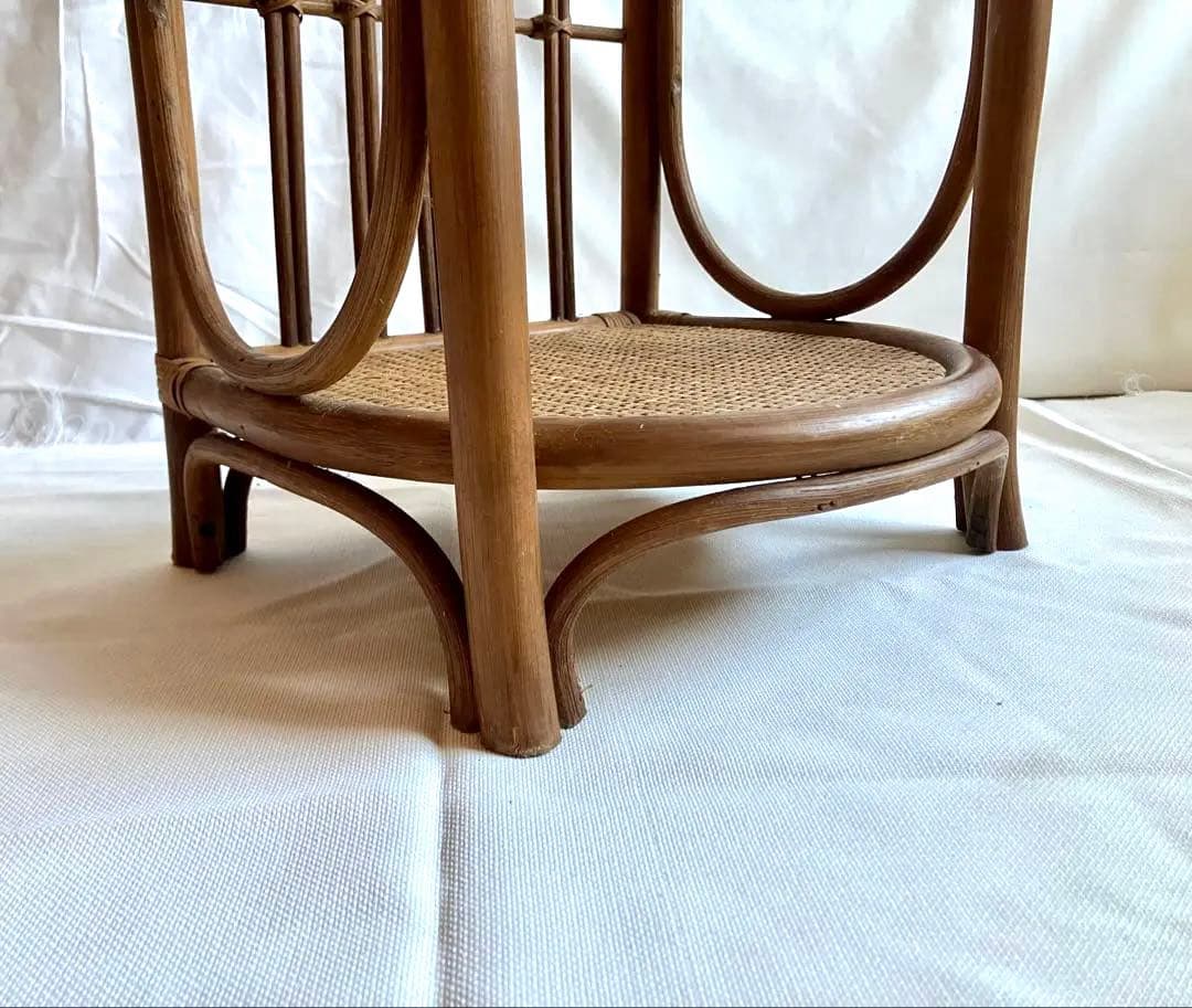 ✅昭和ビンテージ✅ラタン/竹製三段ラック/籐製の棚