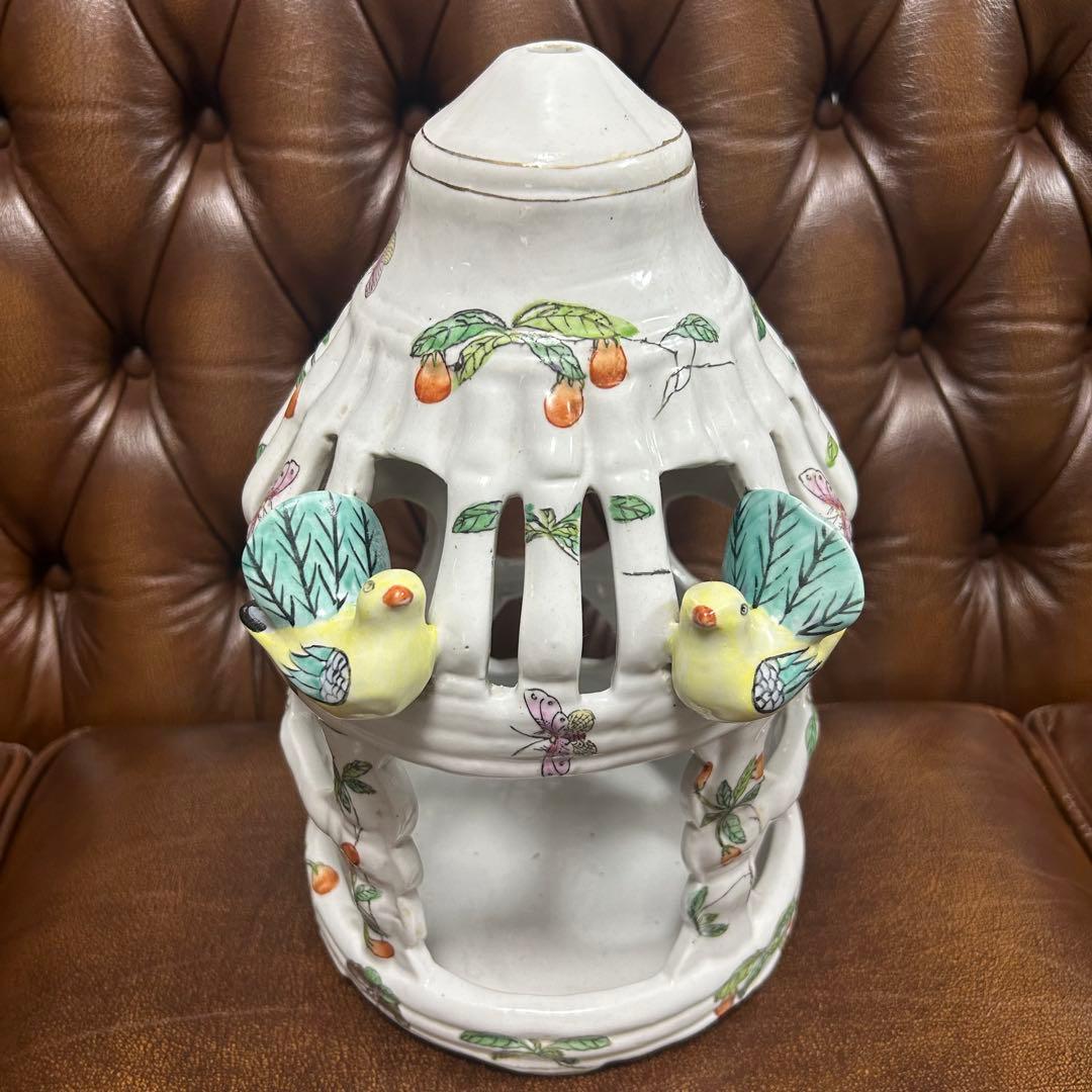 鳥籠　鳥かご　陶器　中国アンティーク　置物