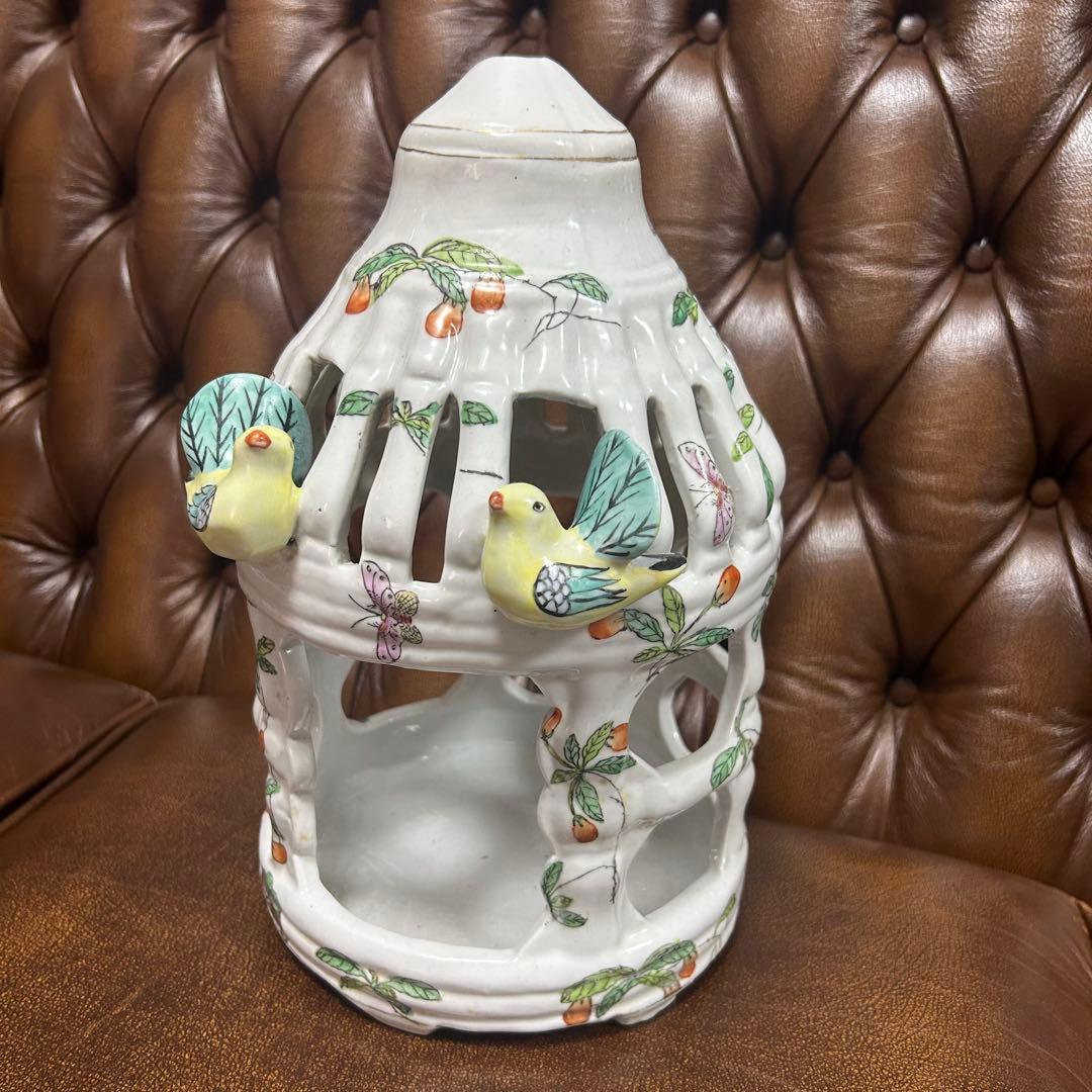 鳥籠　鳥かご　陶器　中国アンティーク　置物