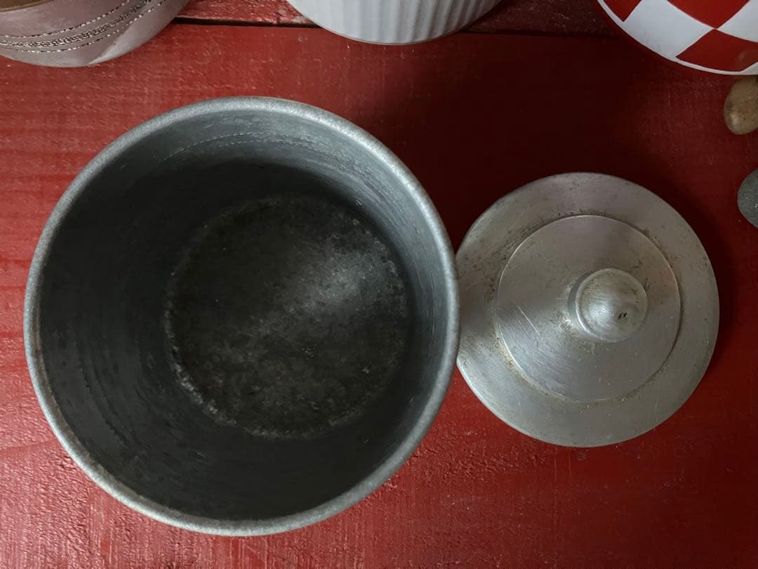 1930年代アルミキャニスター6缶セット　真鍮ラベル　フランスビンテージ