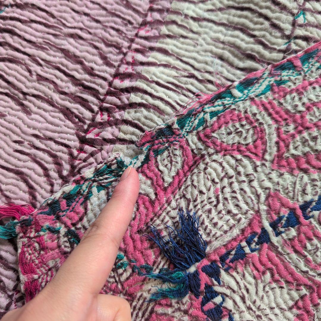 ピンク花柄 ブロックプリント ヴィンテージカンタキルト　ラリーキルト 690