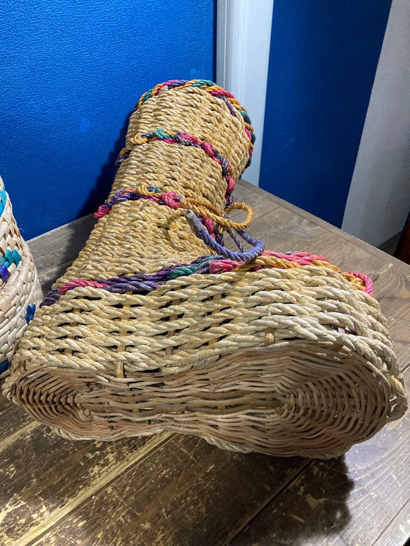 A 籠バスケット　ラタン　レトロ　ヴィンテージ　アンティーク調　靴　小物入れ