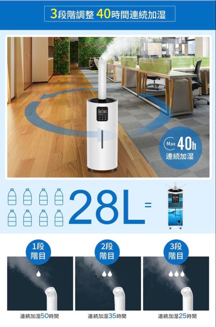 【美品】Monoyoi 加湿器 業務用 28L大容量 ECO湿度設定