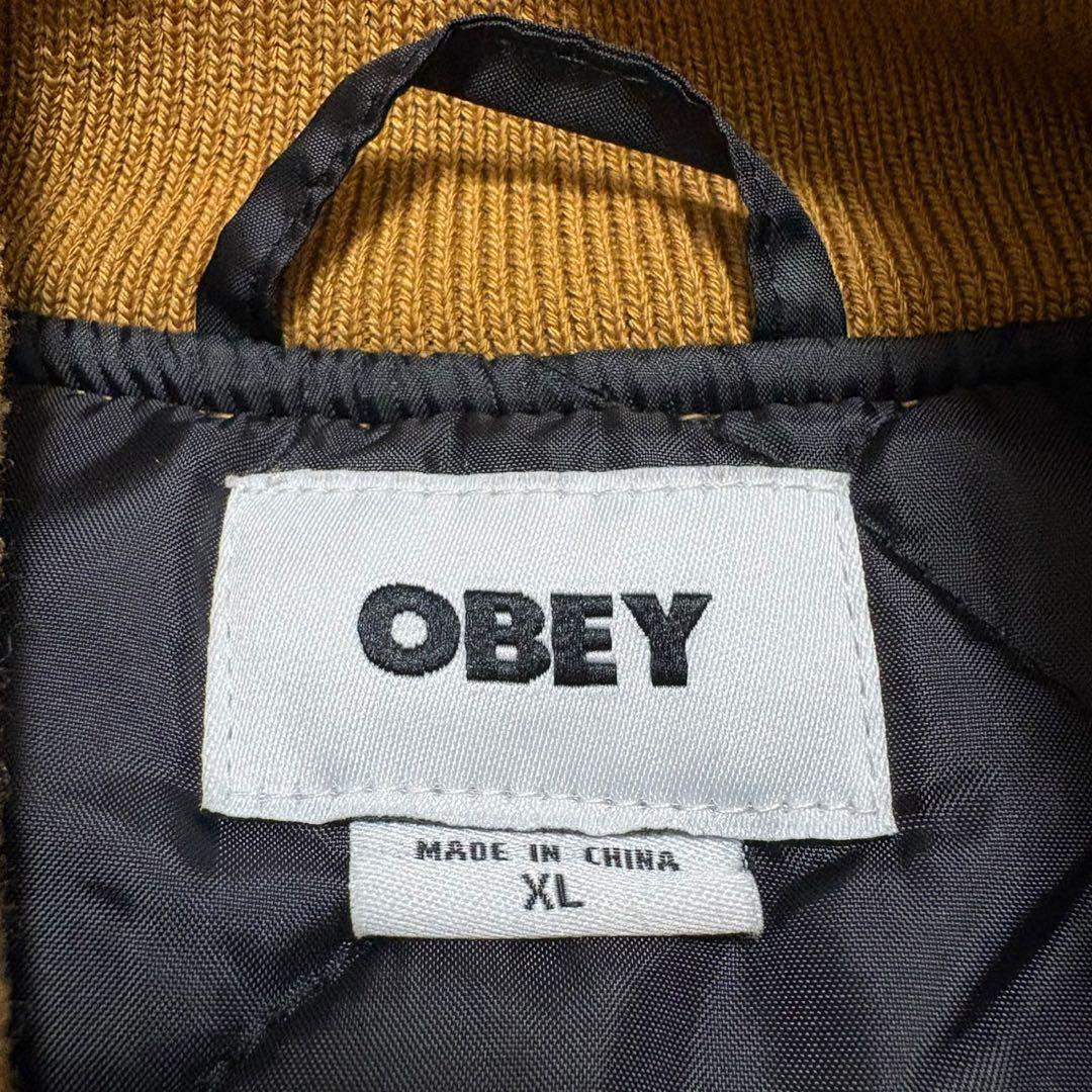 オベイ OBEY ウール混 スタジャン ブルゾン ビッグ刺繍 裏地キルティング