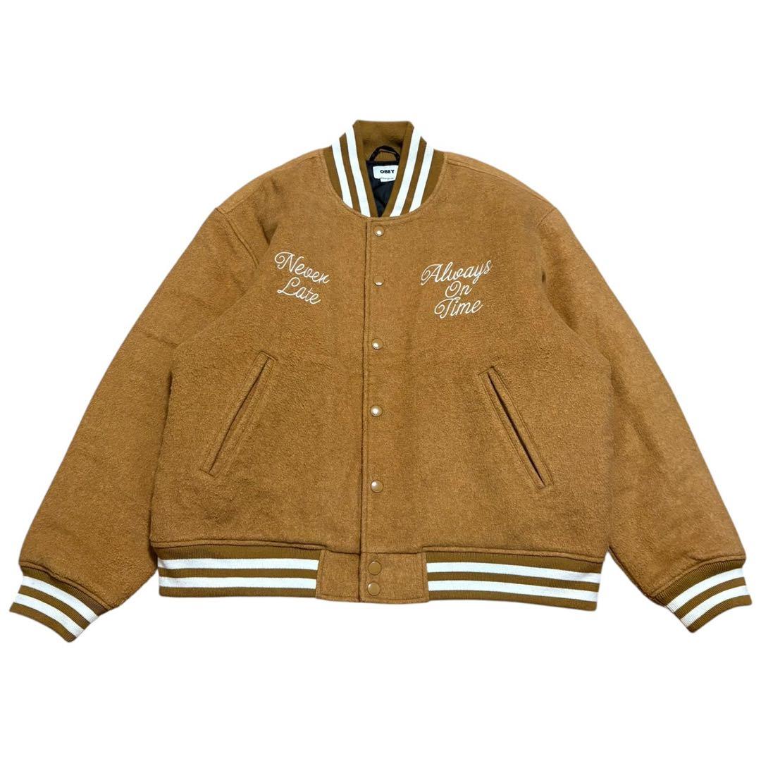 オベイ OBEY ウール混 スタジャン ブルゾン ビッグ刺繍 裏地キルティング